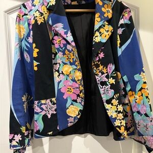 Vibrant Floral Women's Blazer - Black and Blue